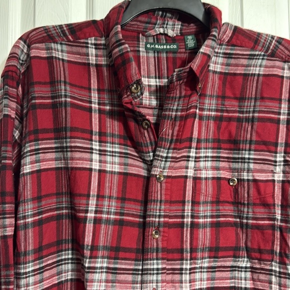 GH Bass & Co NWT red plaid flannel cotton mens button down shirt size XLT - Picture 3 of 13